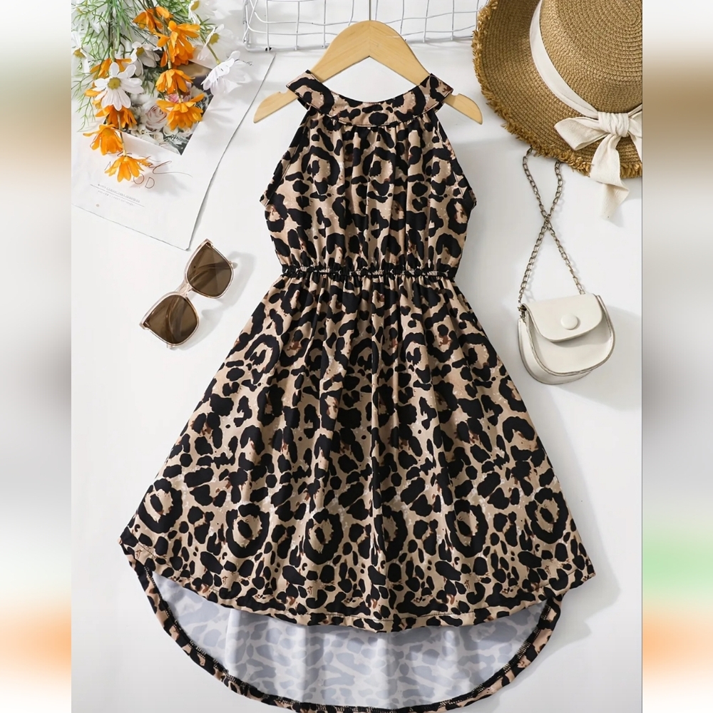 NWOT Leopard Print Halter Asymetrical Hem A-line Sleeveless Dress